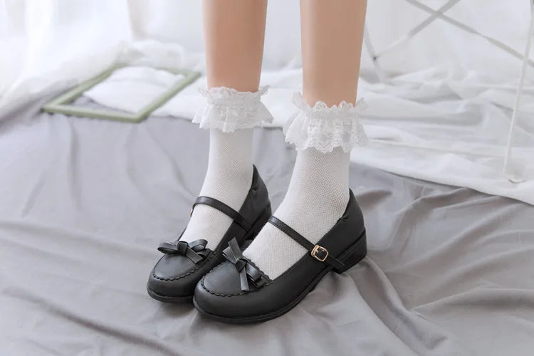 Women Socks Lace Lolita Jk Japanese Style White Black Solid kawaii Girl Cotton Cute Ankle Socks For Famale носки женские