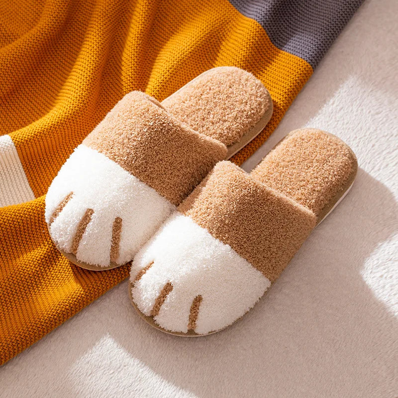 Chaussons Kawaii d'Hiver - Pattes de Chat Douces et Chaudes Kaki