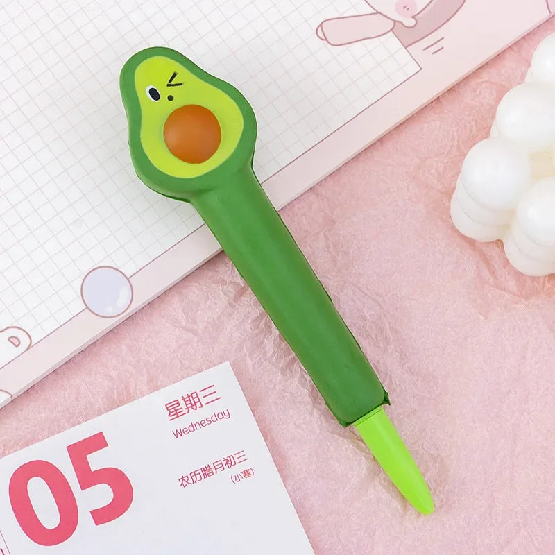 Slow Rebound Decompression Neutral Pens Kawaii Antistress Squeeze Needle Pens Stress Relief Writing Pens for Kid Sttaionery avocado