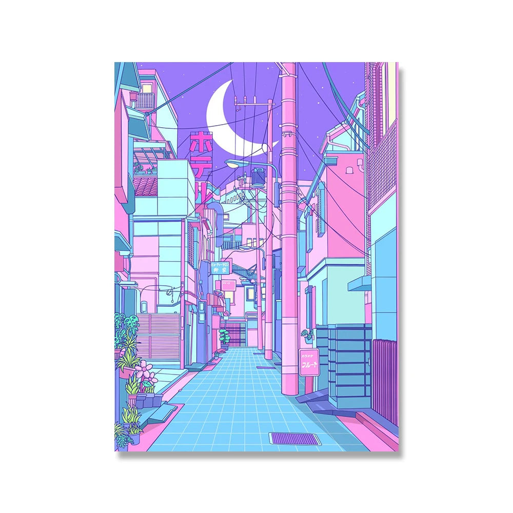 Poster Kawaii "Night City Pop" Rue