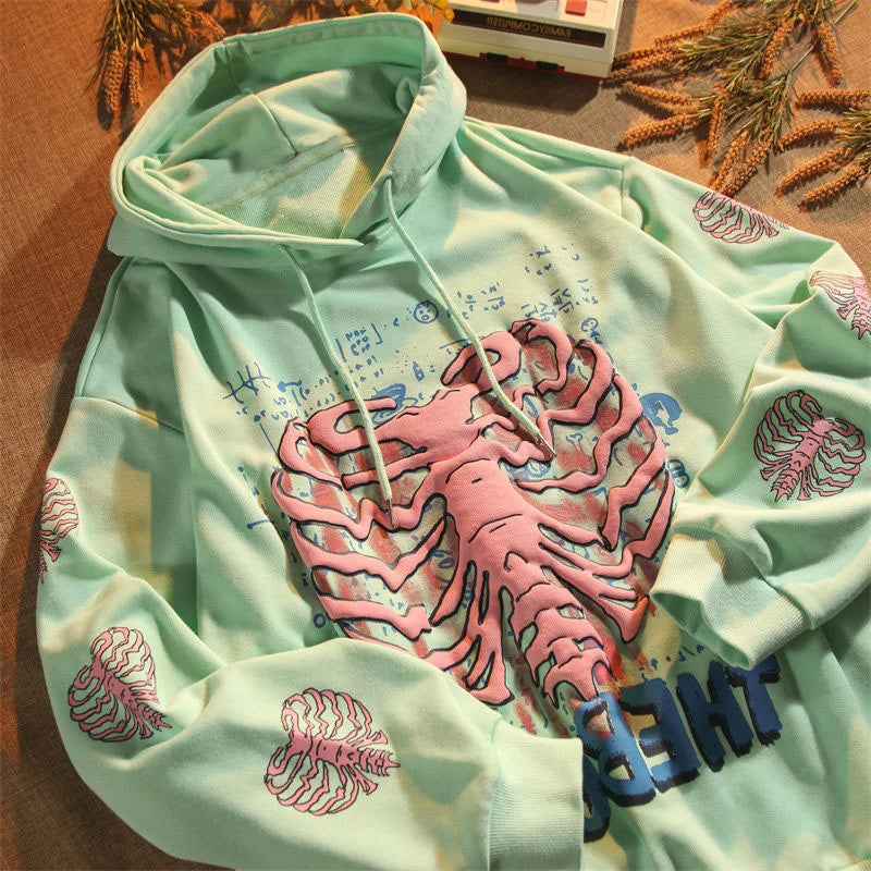 Y2K Pink Skeleton Hoodies Women Autumn Streetwear pullover Goth Sweatshirts Harajuku Grunge Oversized Winter Hoodies Female green