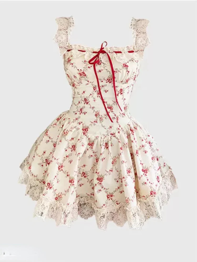 Robe Fleurie et Cardigan Tricoté Rouge Robe