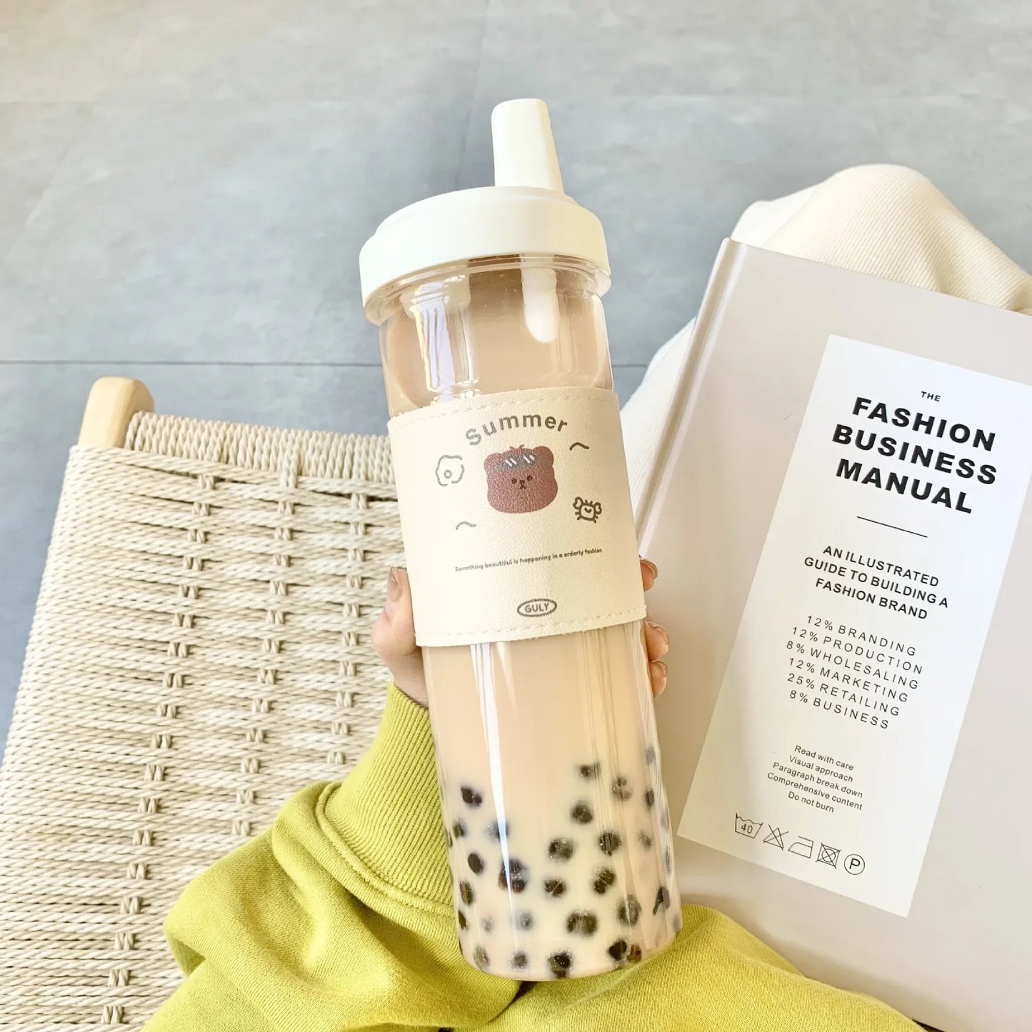 Gourde Kawaii Ours - Bouteille Grande Capacité avec Paille