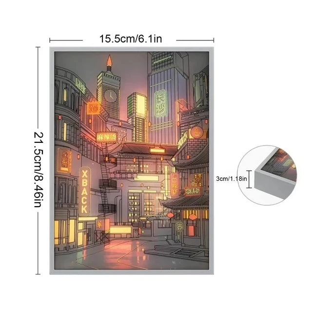 Lampe Kawaii LED - Peinture Lumière Ville Nocturne Romantique