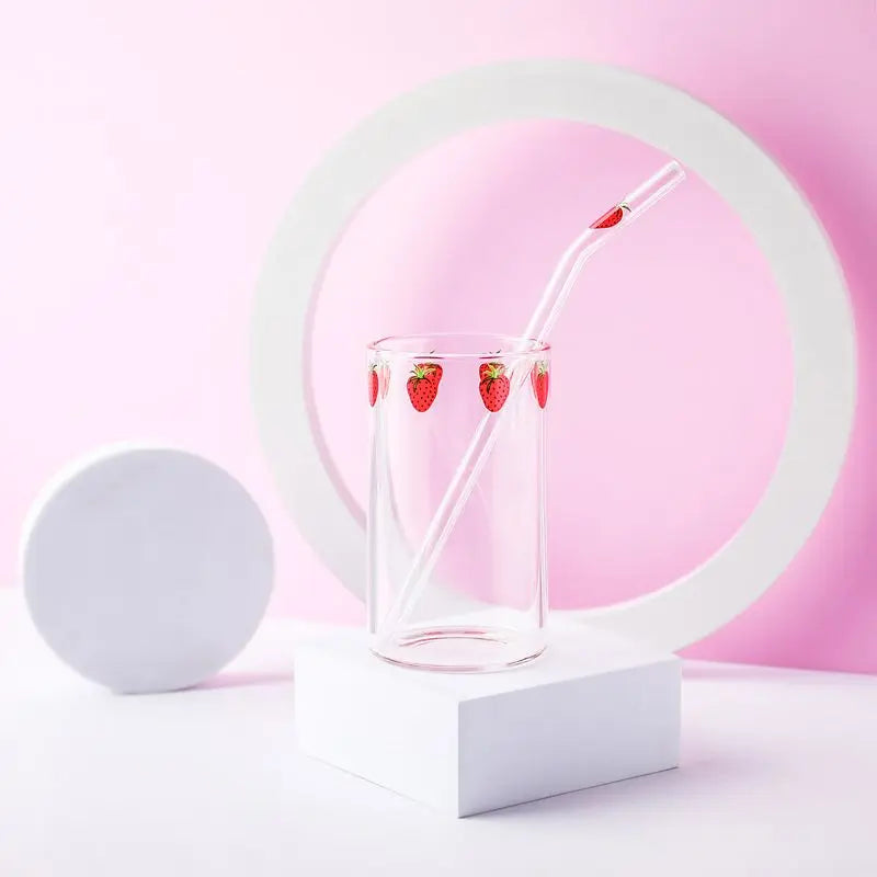 Verre Kawaii en Verre Fraise avec Paille - NANA
