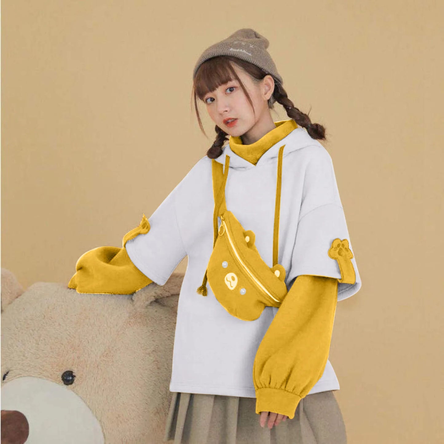 Hoodie Oversize Kawaii avec Sac Ours