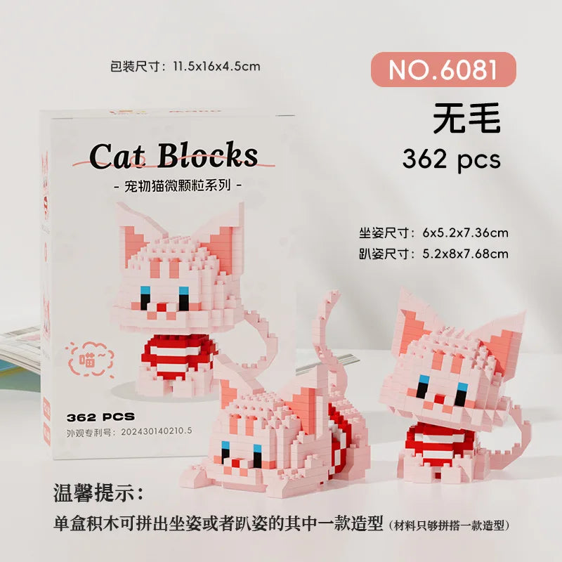 Set de Micro Blocs de Construction Chat Kawaii Chat Rose