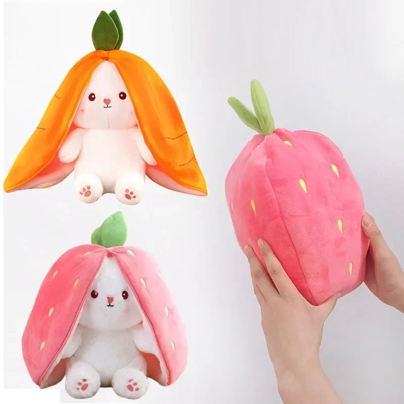 Peluche Kawaii Lapin Transformable en Fraise et Carotte