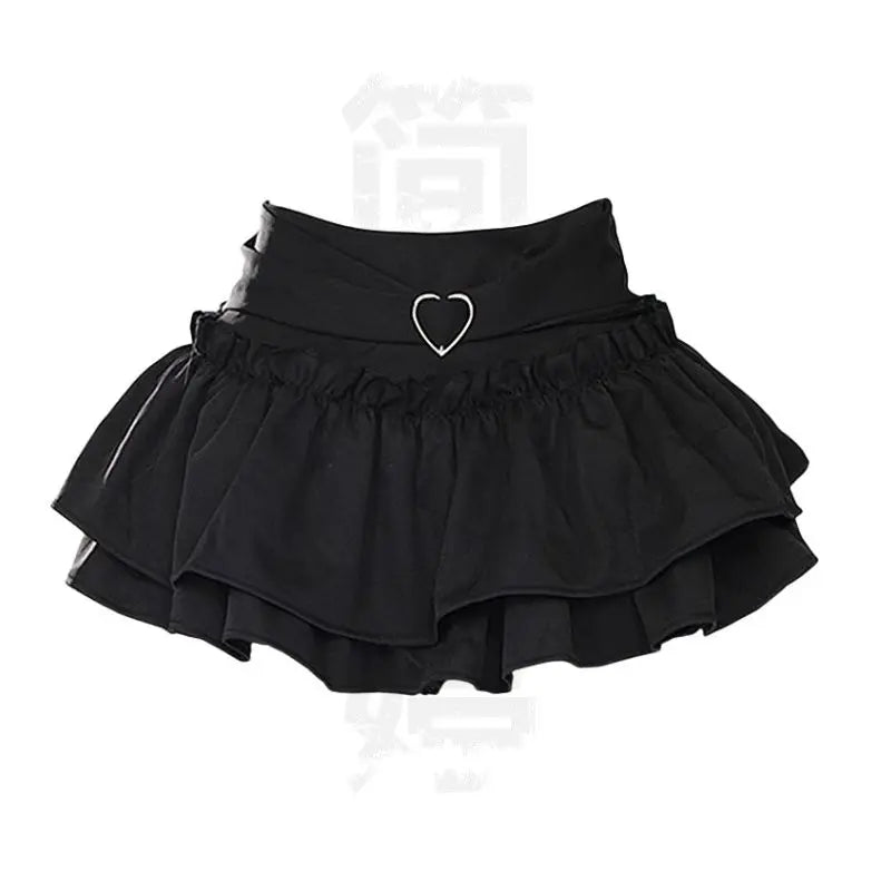 Y2K Kellykitty Japan Black Half Length Skirt Female A-word Summer Fluffy Skirt Self Cultivation Appear Thin Cake Short Pleated black 9003