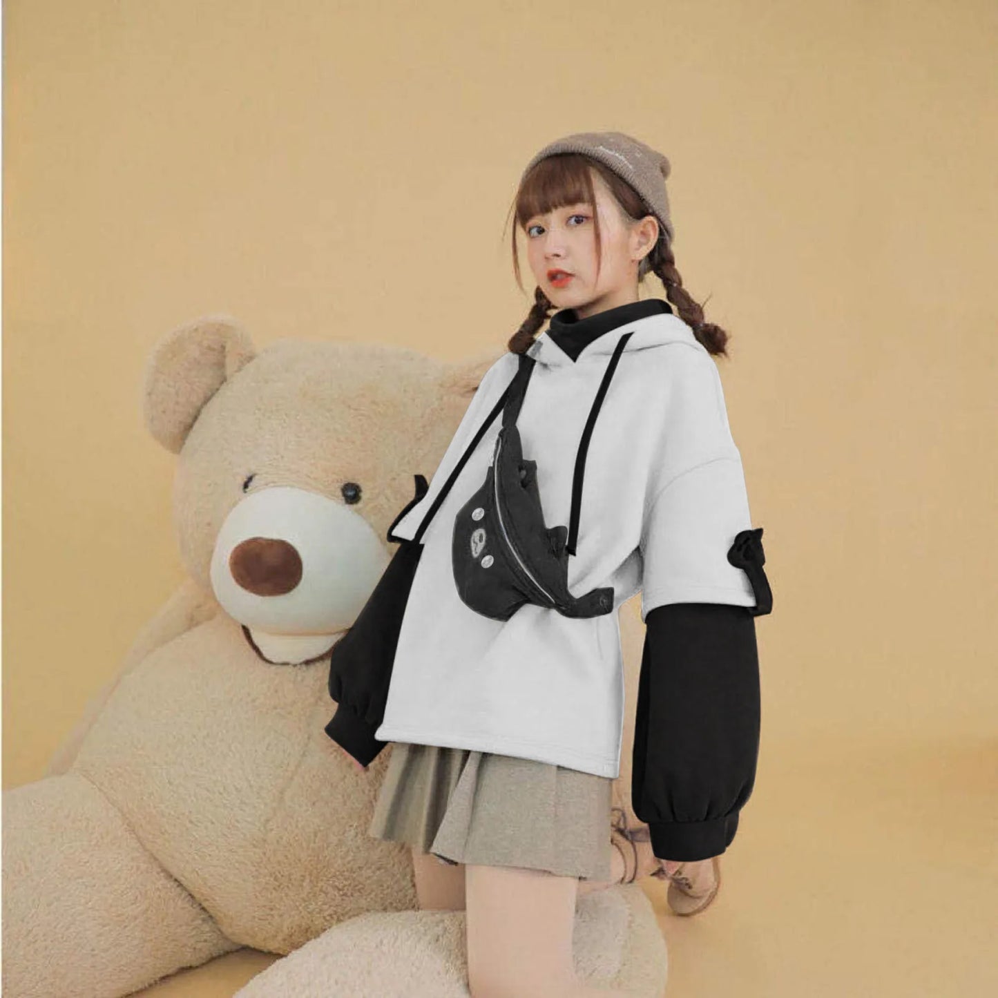 Hoodie Oversize Kawaii avec Sac Ours