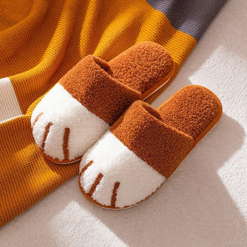 Chaussons Kawaii d'Hiver - Pattes de Chat Douces et Chaudes Marron