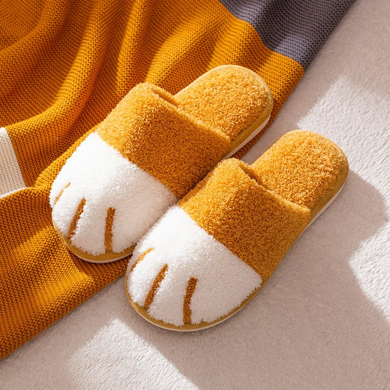 Chaussons Kawaii d'Hiver - Pattes de Chat Douces et Chaudes Jaune