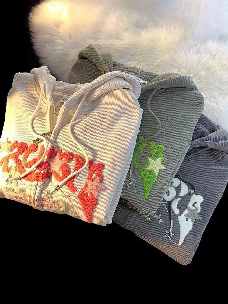 Sweat à Capuche en Velours Côtelé - Y2K