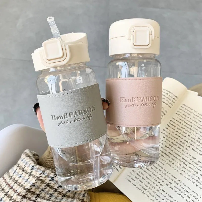 Bouteille Kawaii avec Paille - Gourde Portable en Plastique
