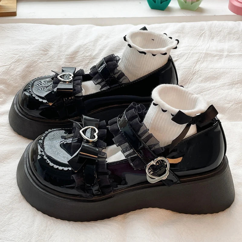 Chaussures Kawai à Plateforme - Cœur Lolita Y2K