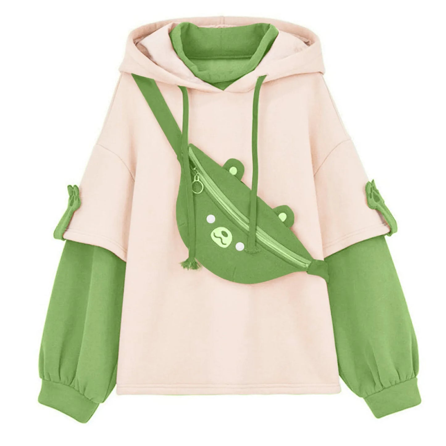 Hoodie Oversize Kawaii avec Sac Ours Vert