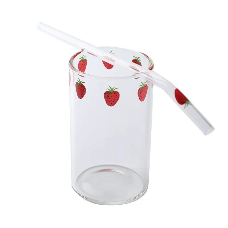 Verre Kawaii en Verre Fraise avec Paille - NANA
