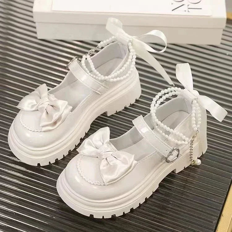Women's Casual Shoes New Kawaii Pearl Chain Mary Jane Women's Shoes Fashion Versatile Lolita Loafers Outdoor Sandals 여성화 로레타
