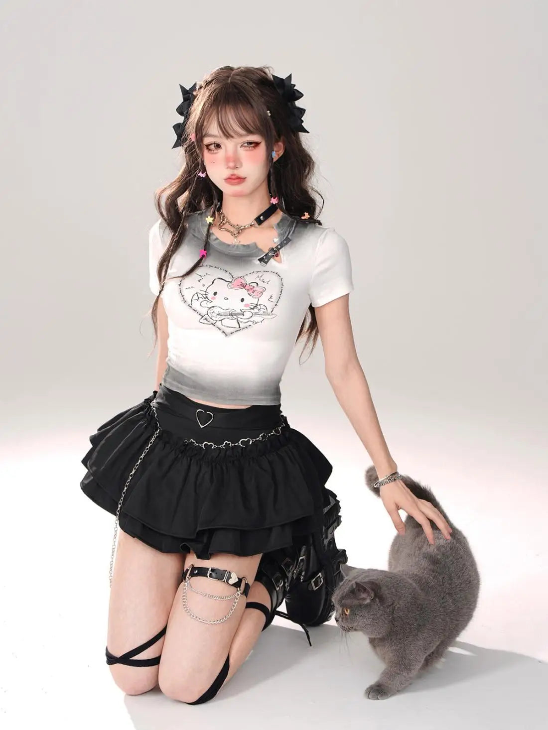 Y2K Kellykitty Japan Black Half Length Skirt Female A-word Summer Fluffy Skirt Self Cultivation Appear Thin Cake Short Pleated