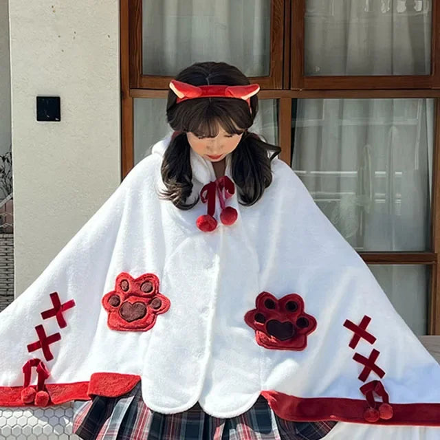 Cape Kawaii Bat en Polaire - Poncho d'Hiver Anime avec Capuche