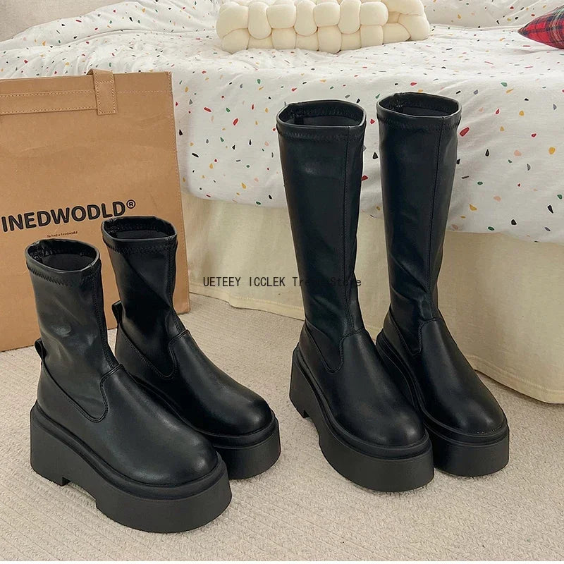 Bottes Hautes et Basses Kawaii - Style Coréen avec Talon Carré