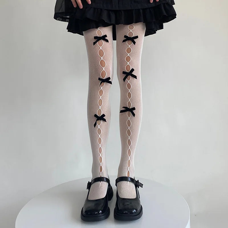 Collants Kawaii à Nœud Papillon - Bas Résille Style Japonais
