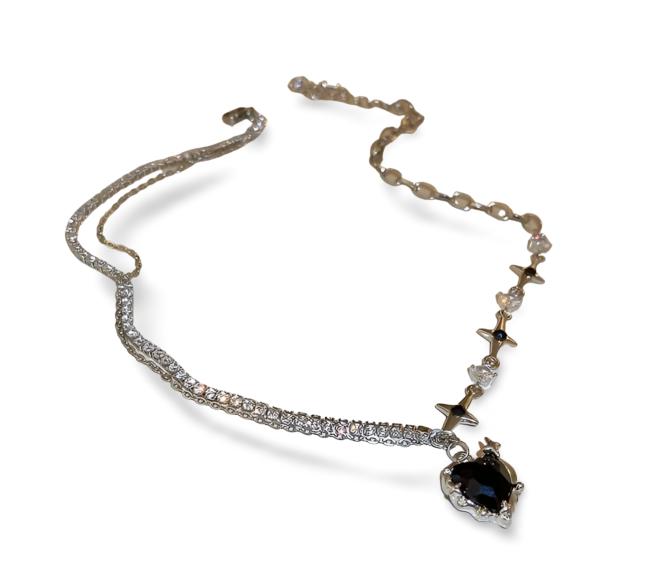 Collier Coeur Crystal Noir et Rose Kawaii Noir