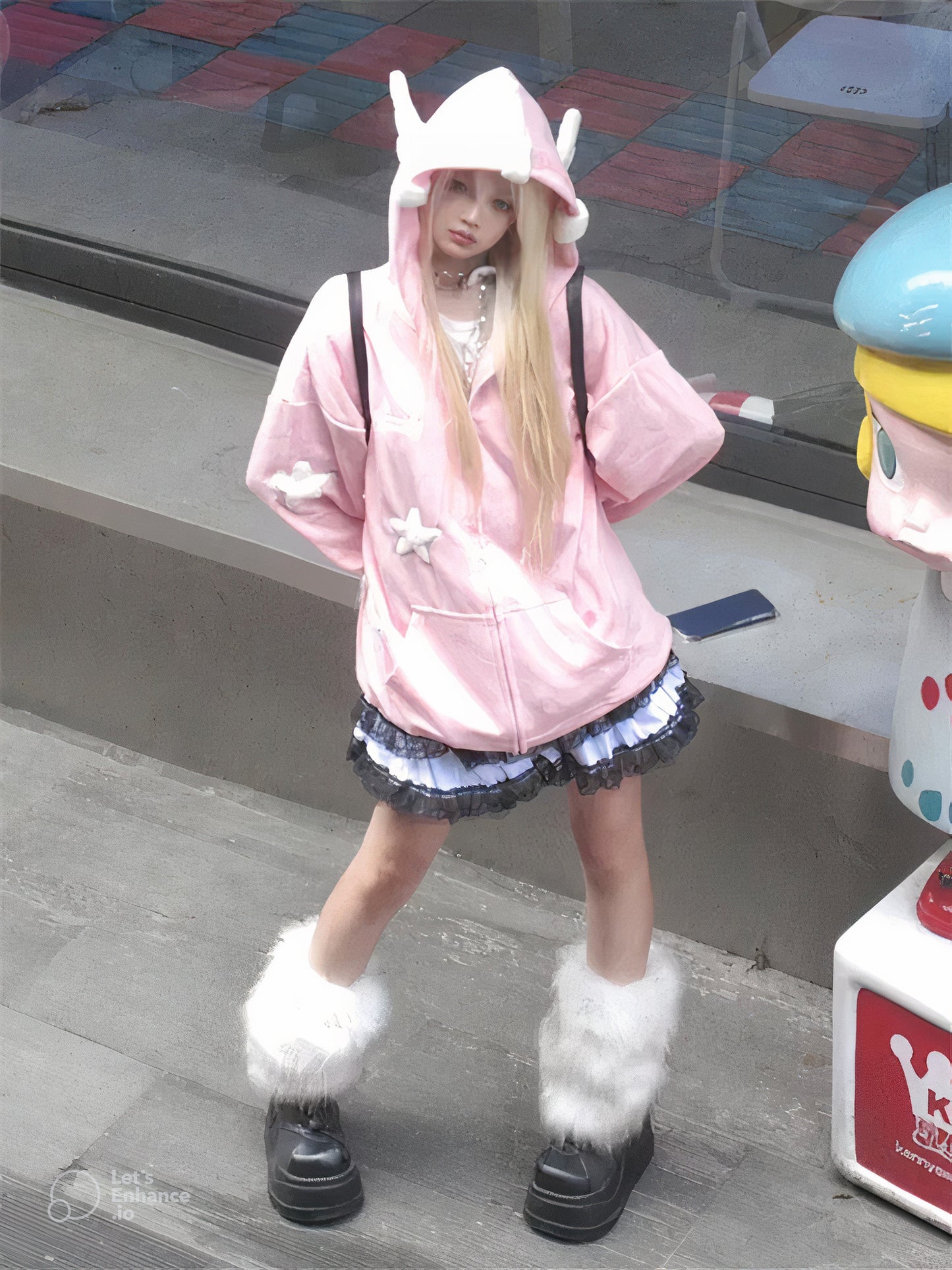 Sweet Street Star-shape Embroidery Kawaii Hoodies Coats Women Autumn Winter Women's Sweatshirt Cardigan Korean Fashion Zip Hoody Pink