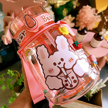 Gourde Kawaii Jumbo Ours 1300ML - Bouteille avec Paille et Stickers 3D