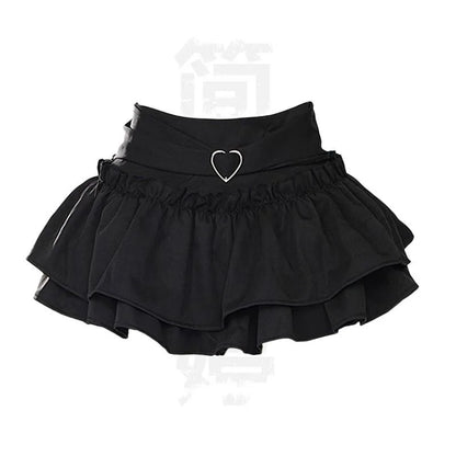 Y2K Kellykitty Japan Black Half Length Skirt Female A-word Summer Fluffy Skirt Self Cultivation Appear Thin Cake Short Pleated