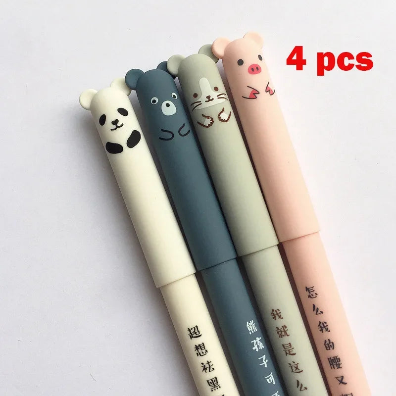 Stylo Gel Effaçable Kawaii - Panda/Ours/Cochon/Souris  Sacmignon.com 4pcs pen Noir 