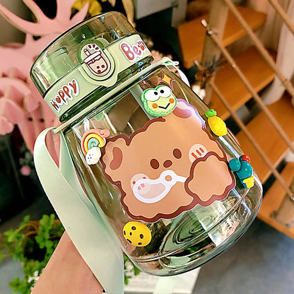 Gourde Kawaii Jumbo Ours 1300ML - Bouteille avec Paille et Stickers 3D