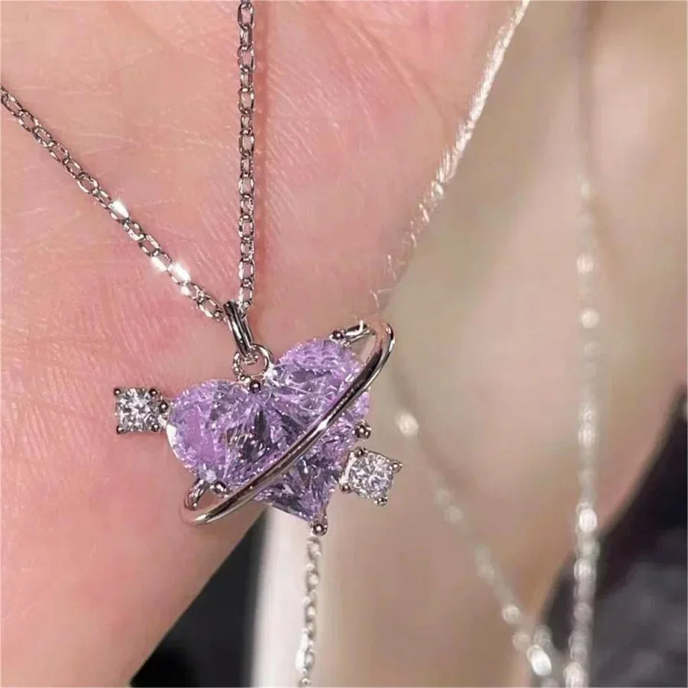 Collier Pendentif Cœur - Style Cristal Y2K  Univers Kawaii Coeur Violet N02  