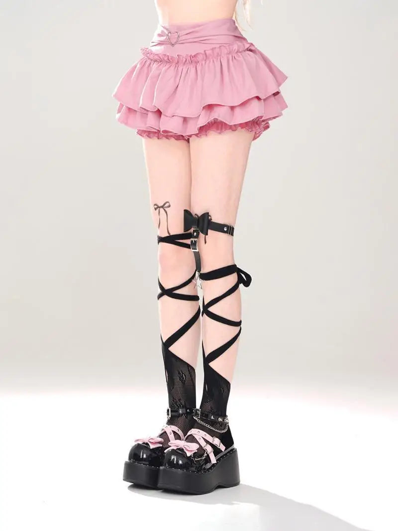 Y2K Kellykitty Japan Black Half Length Skirt Female A-word Summer Fluffy Skirt Self Cultivation Appear Thin Cake Short Pleated