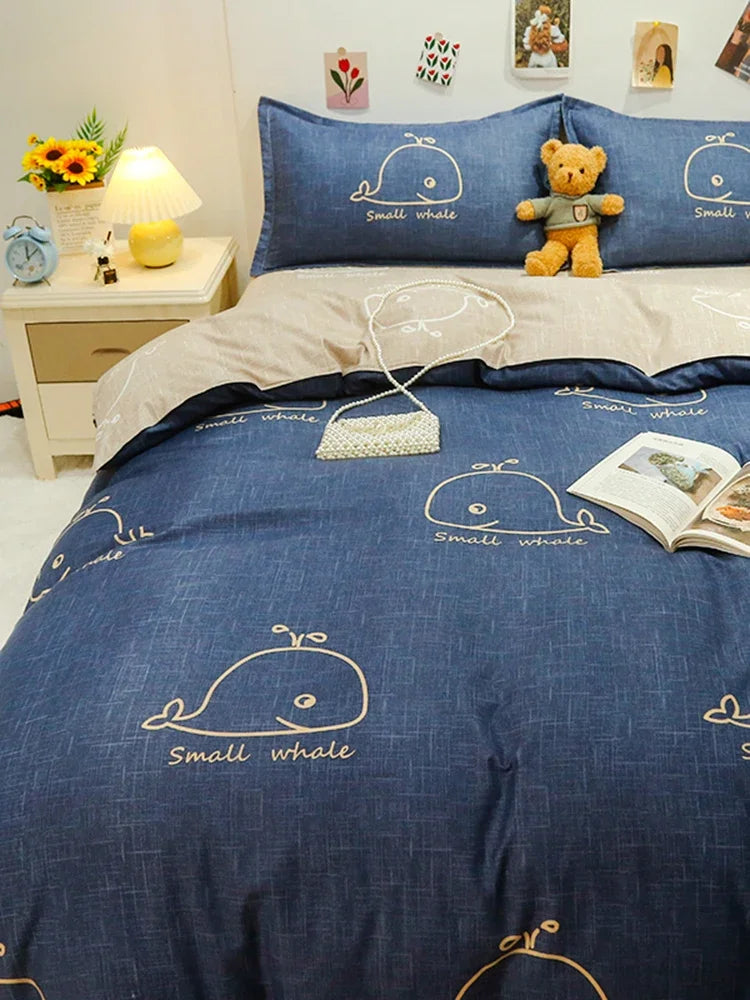 Parure de Lit Kawaii Ours et Fleurs - Housse de Couette + Taies & Drap