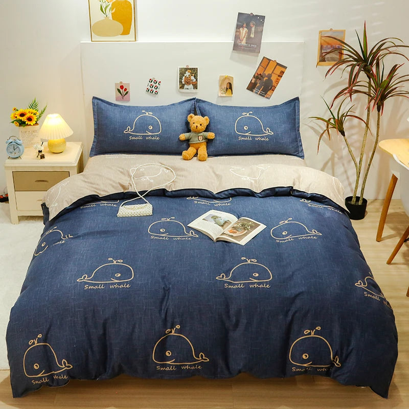 Parure de Lit Kawaii Ours et Fleurs - Housse de Couette + Taies & Drap