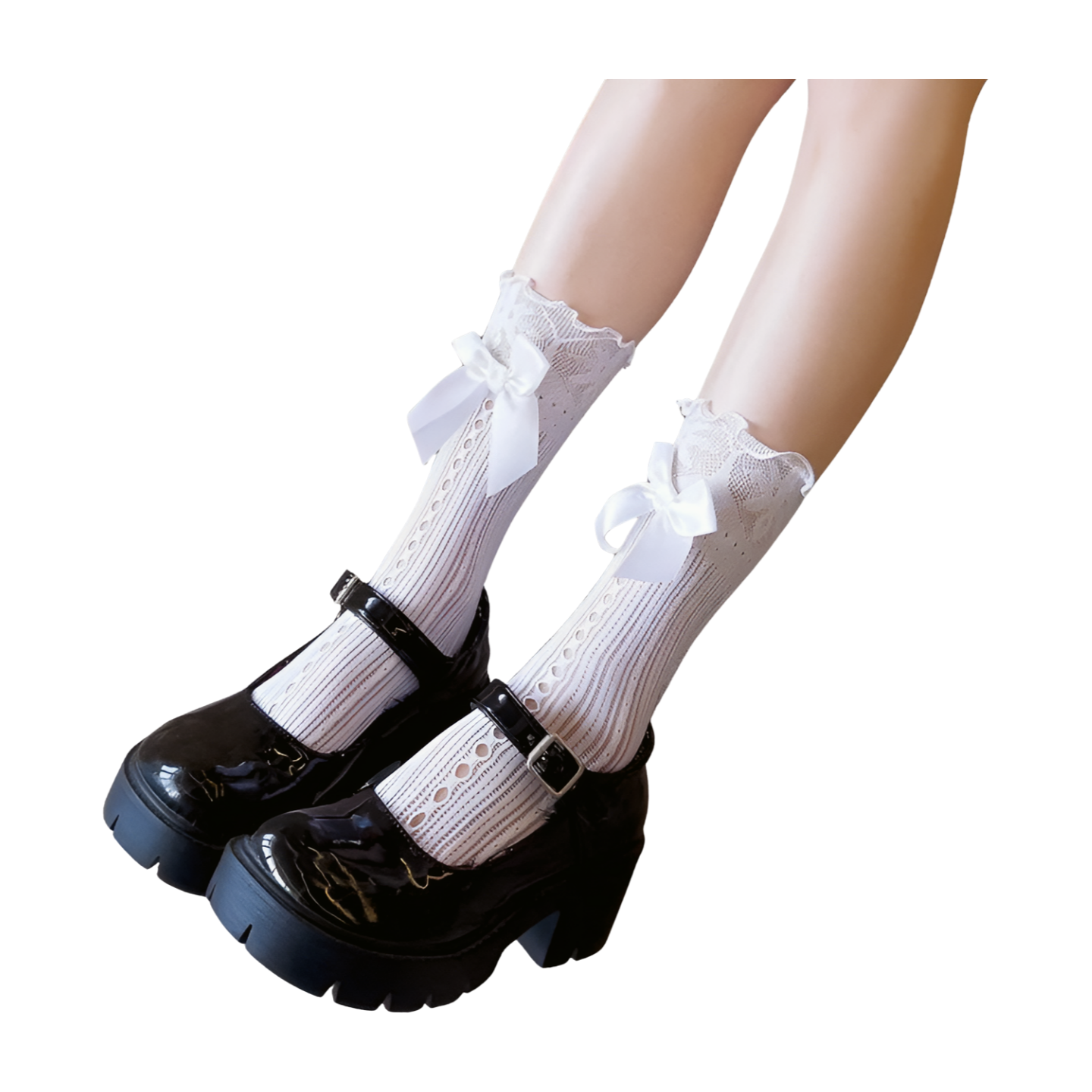 Chaussettes en Dentelle avec Nœud - Style Lolita Japonais  Univers Kawaii Blanc Taille unique 