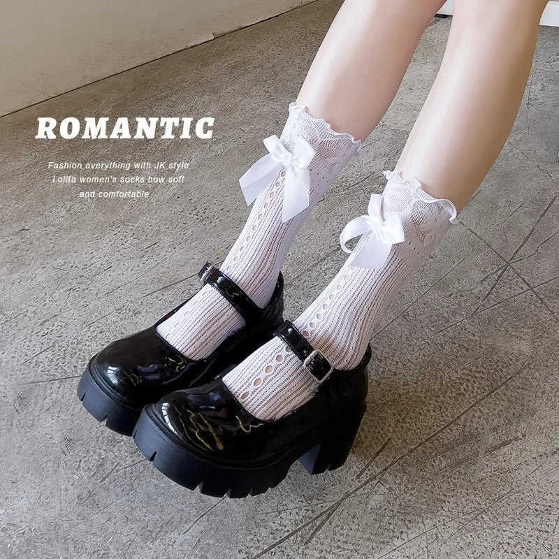 Chaussettes en Dentelle avec Nœud - Style Lolita Japonais  Univers Kawaii   