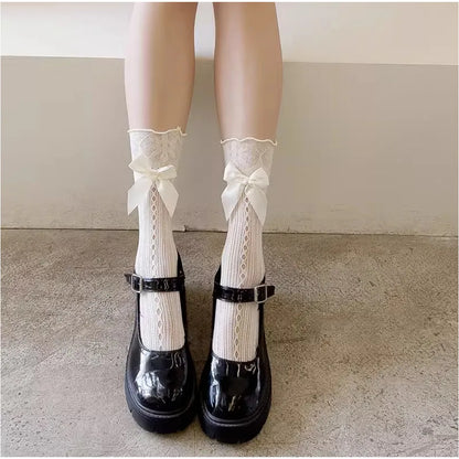 Chaussettes en Dentelle avec Nœud - Style Lolita Japonais  Univers Kawaii   