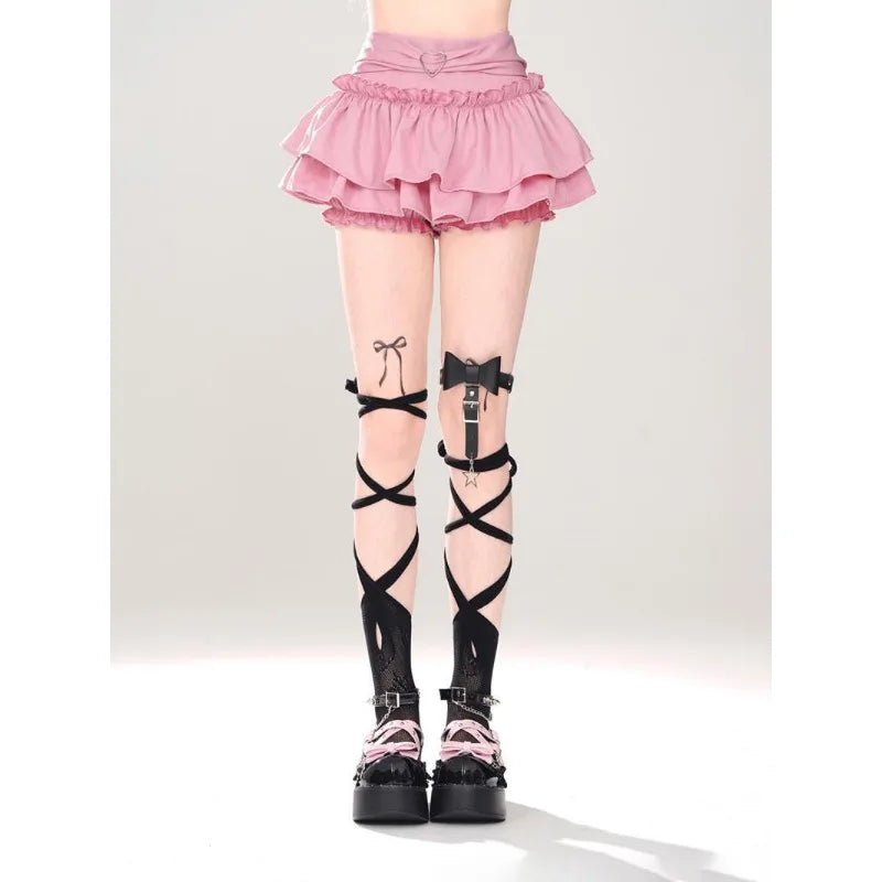 Y2K Kellykitty Japan Black Half Length Skirt Female A-word Summer Fluffy Skirt Self Cultivation Appear Thin Cake Short Pleated