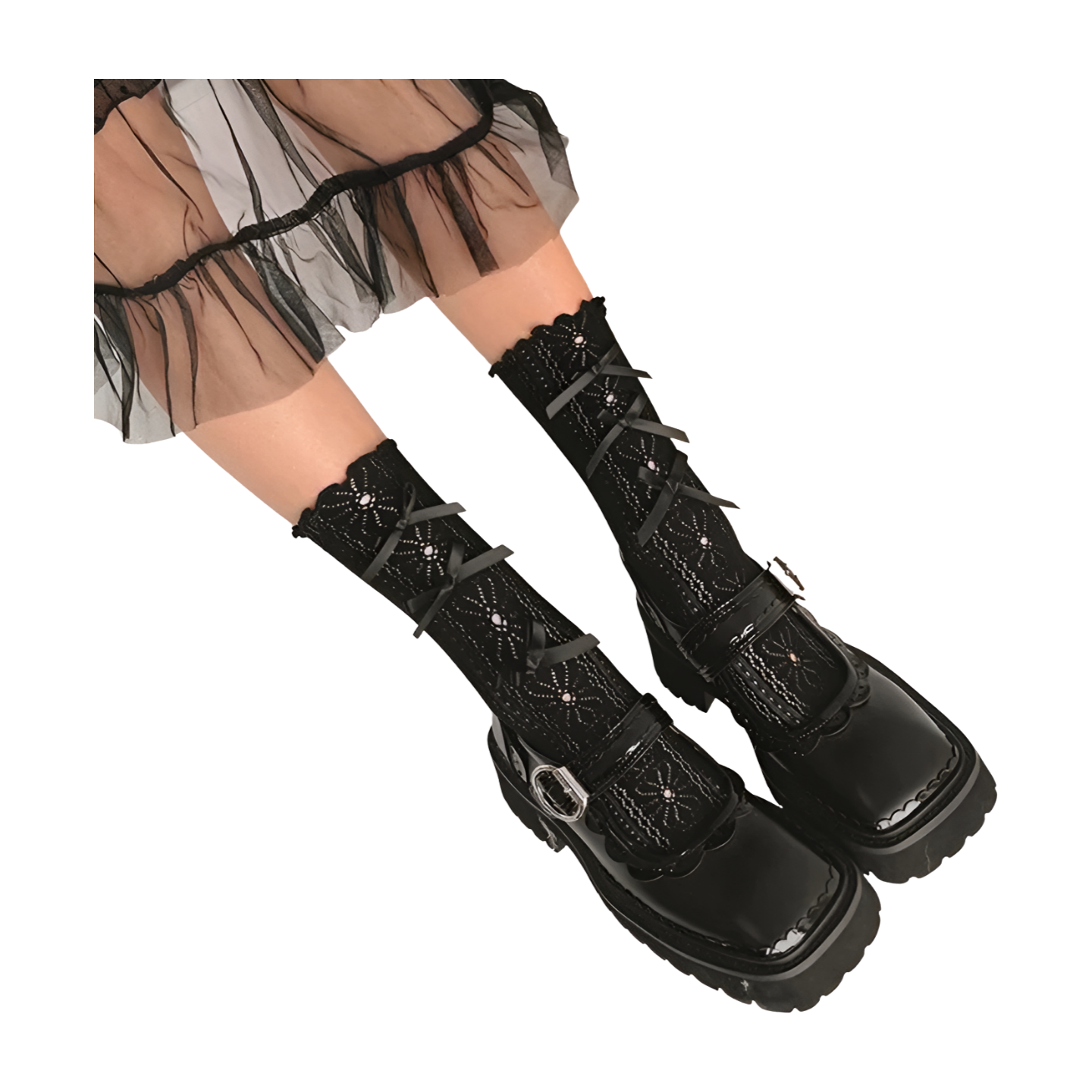 Chaussettes en Dentelle avec Nœud - Style Lolita Japonais  Univers Kawaii Noir 2 Taille unique 