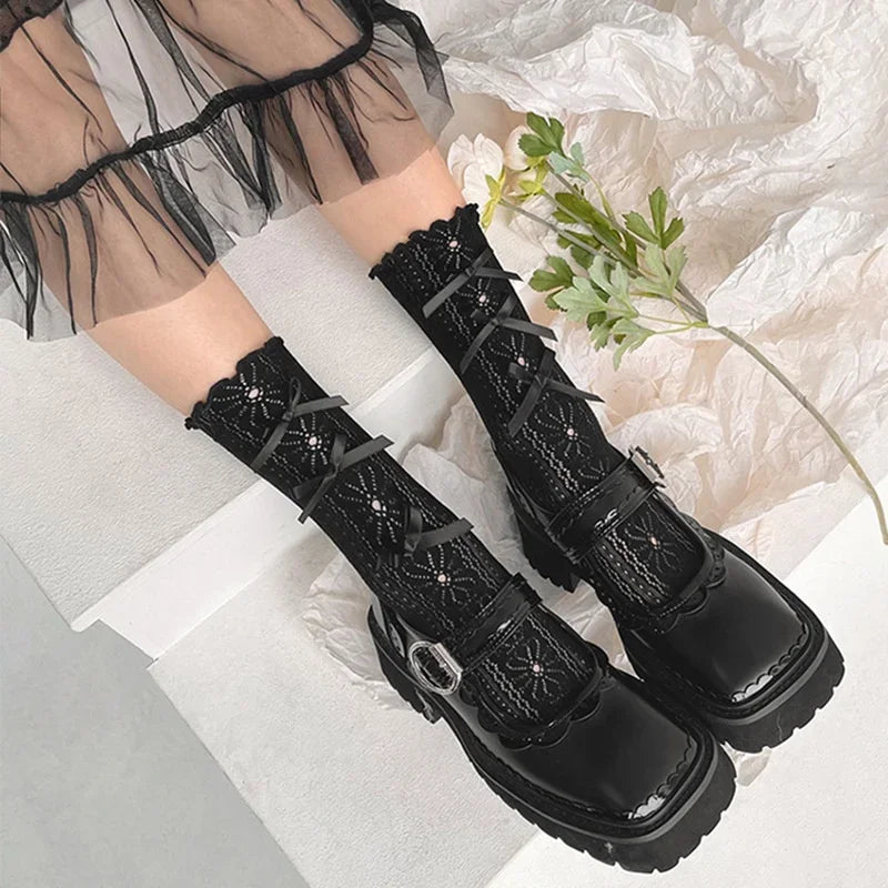 Chaussettes en Dentelle avec Nœud - Style Lolita Japonais  Univers Kawaii   