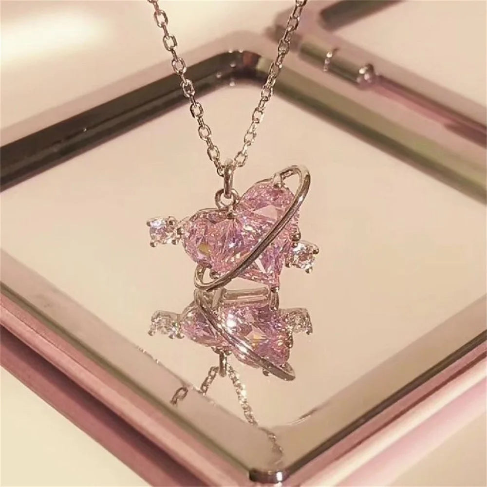 Collier Pendentif Cœur - Style Cristal Y2K  Univers Kawaii   