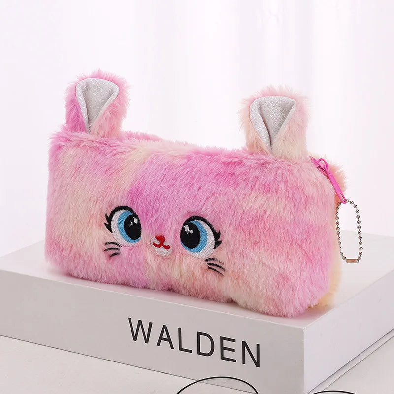 Trousse Kawaii en Peluche Chat Rose