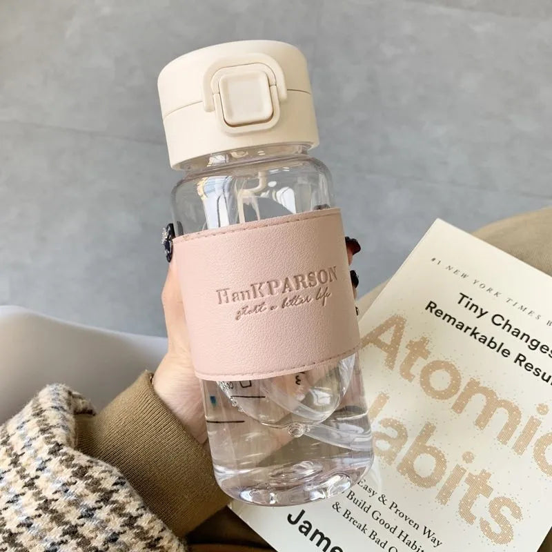Bouteille Kawaii avec Paille - Gourde Portable en Plastique Rose 500ml