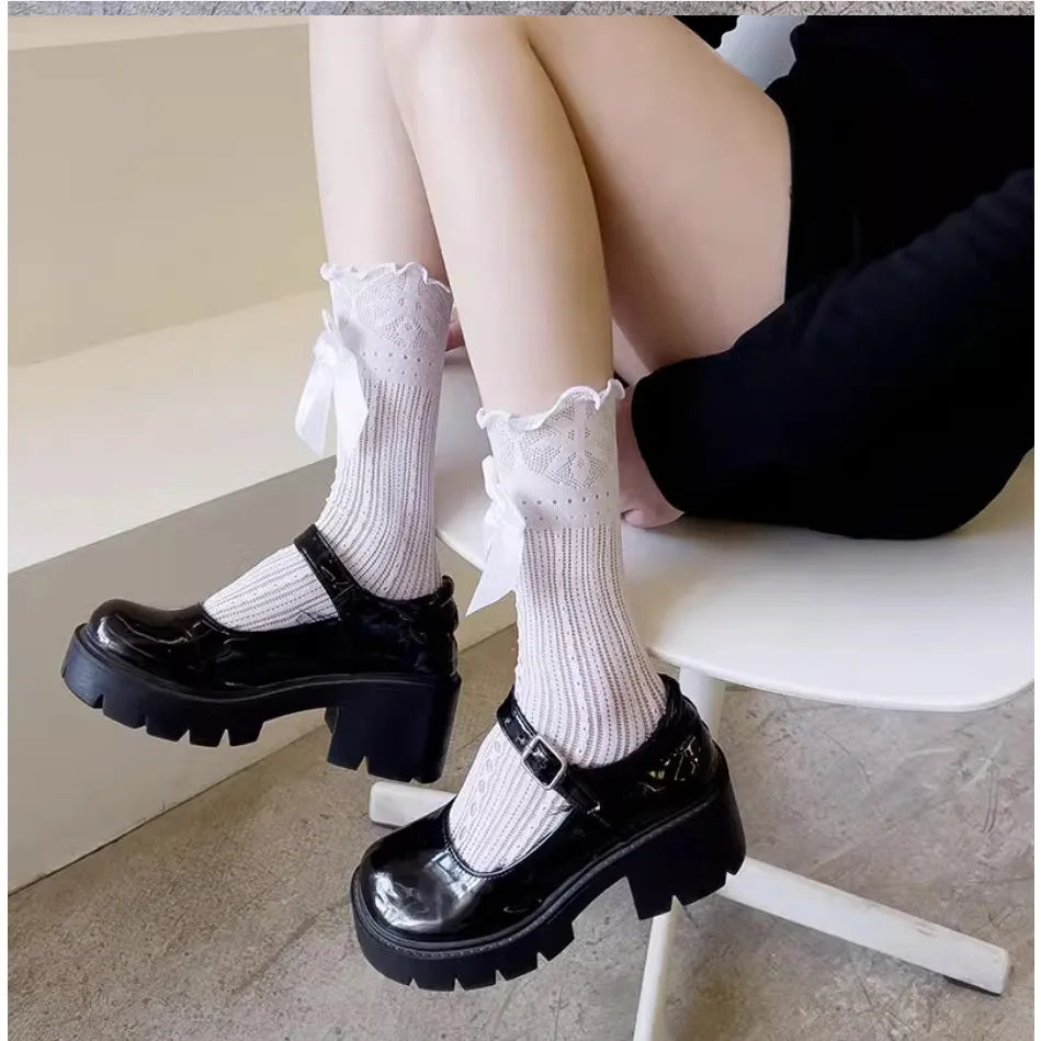 Chaussettes en Dentelle avec Nœud - Style Lolita Japonais  Univers Kawaii   