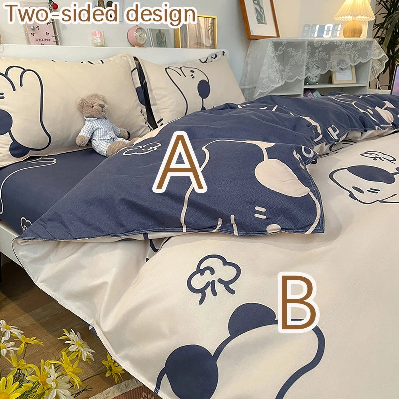 Parure de Lit Kawaii Ours et Fleurs - Housse de Couette + Taies & Drap