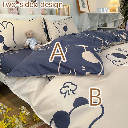 Parure de Lit Kawaii Ours et Fleurs - Housse de Couette + Taies & Drap