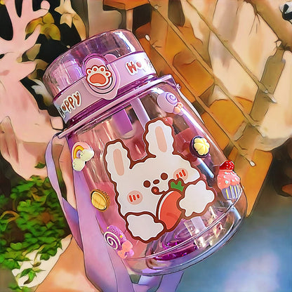 Gourde Kawaii Jumbo Ours 1300ML - Bouteille avec Paille et Stickers 3D