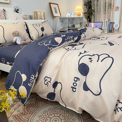 Parure de Lit Kawaii Ours et Fleurs - Housse de Couette + Taies & Drap
